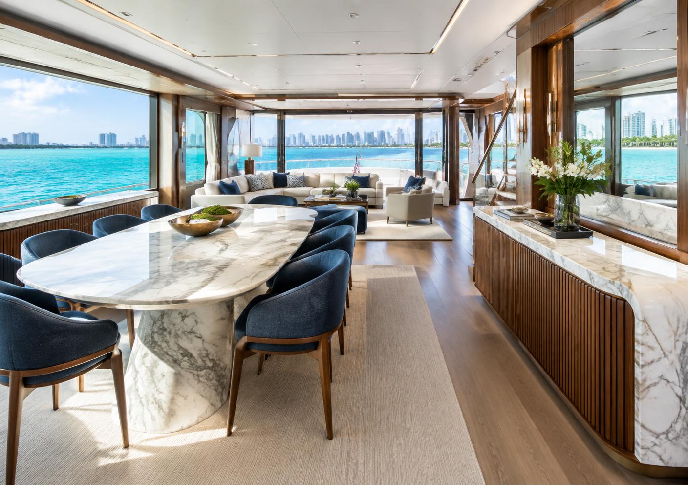 Marble surfaces inside a luxury South Florida yacht